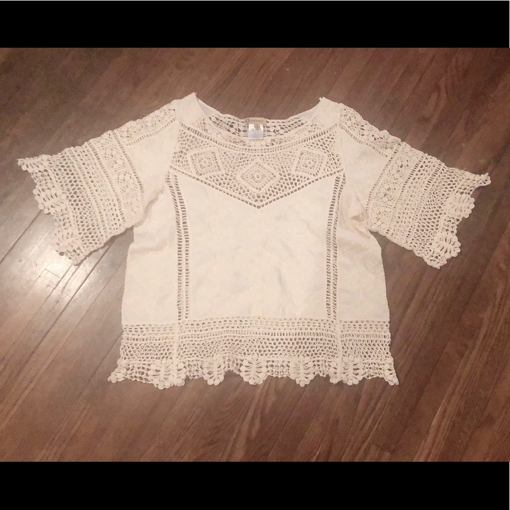 Detrocracy embroidery/cotton crochet romantic top